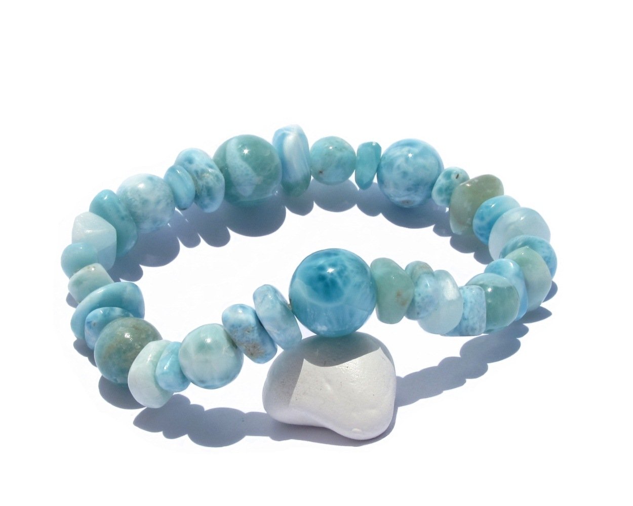 Larimarandsilver Larimar Stretch Bracelet Blue Larimar Mixed Beads