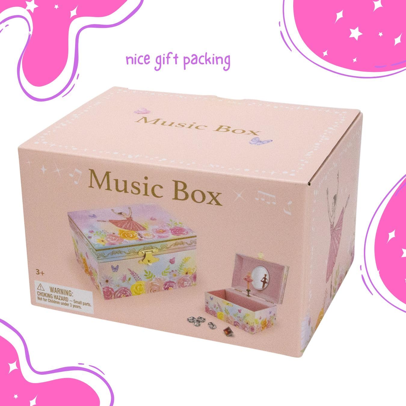 GICO 92072 Joyero bailarina para niñas reloj infantil con música, figura giratoria y espejo, regalo de cumpleaños para niñas, caja de joyas para niños, 15 x 13 x 9 cm