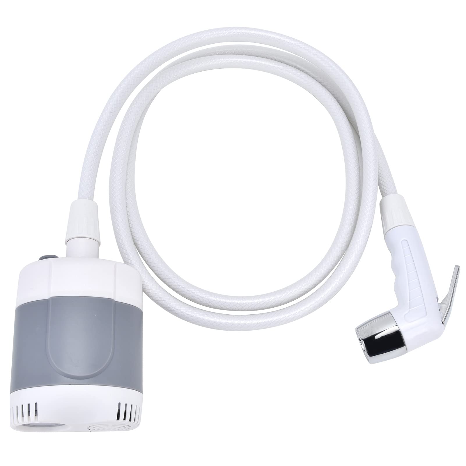 Portable Outdoor Shower Camping Pump Handheld Sprayer USB Charging for Hiking Traveling (Grey+White)