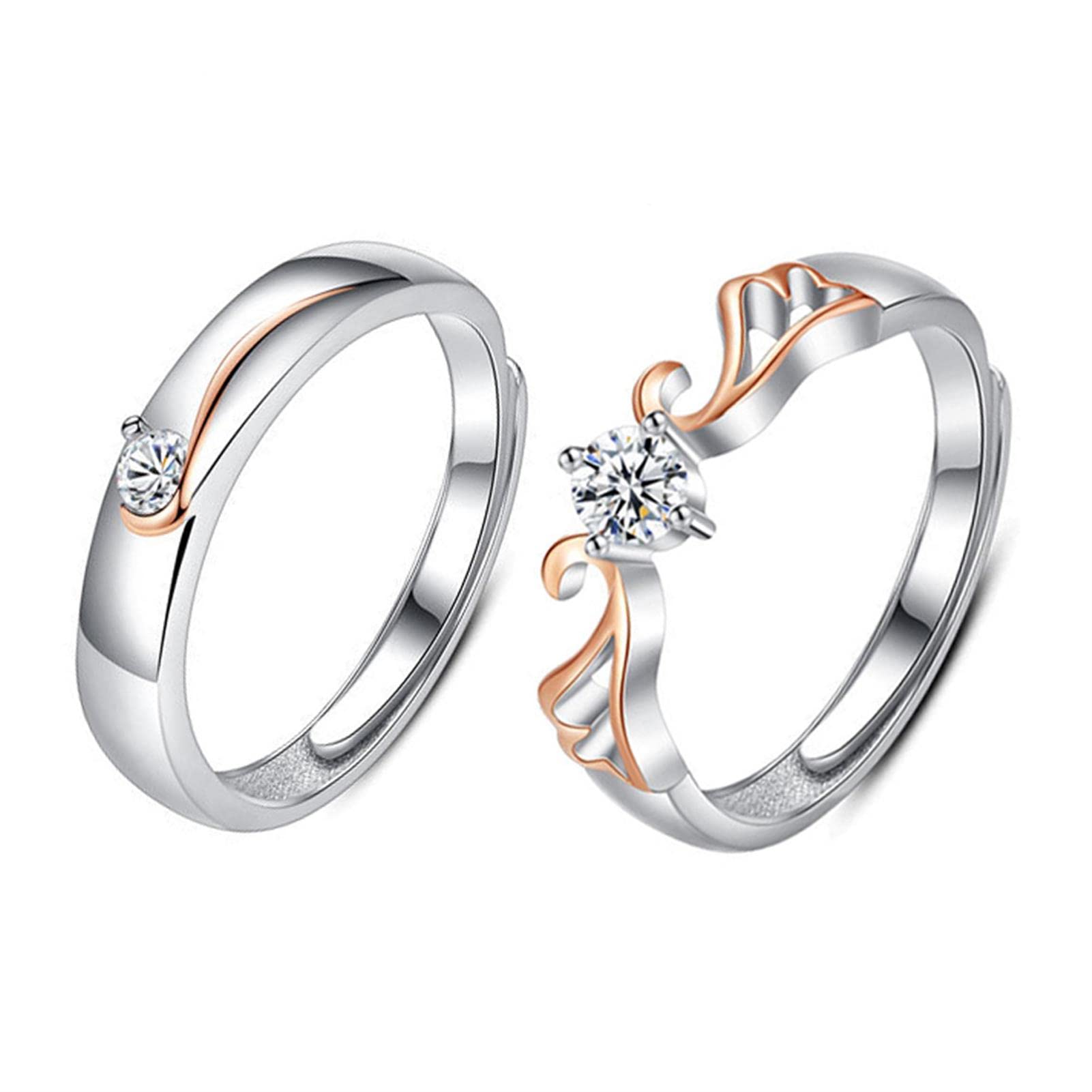 Einfache Paar Ring S925 Sterling Silber Einstellbare Ehering mit Zirkonia Geburtstag Muttertag Frauen