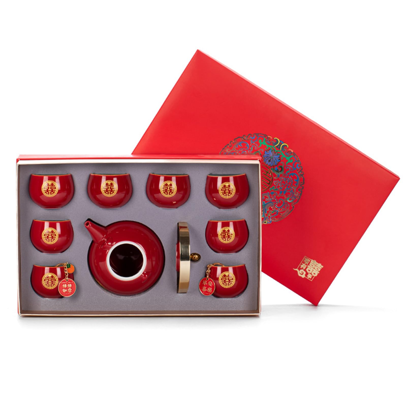 Porcelaine rouge pour service à thé traditionnel chinois de mariage