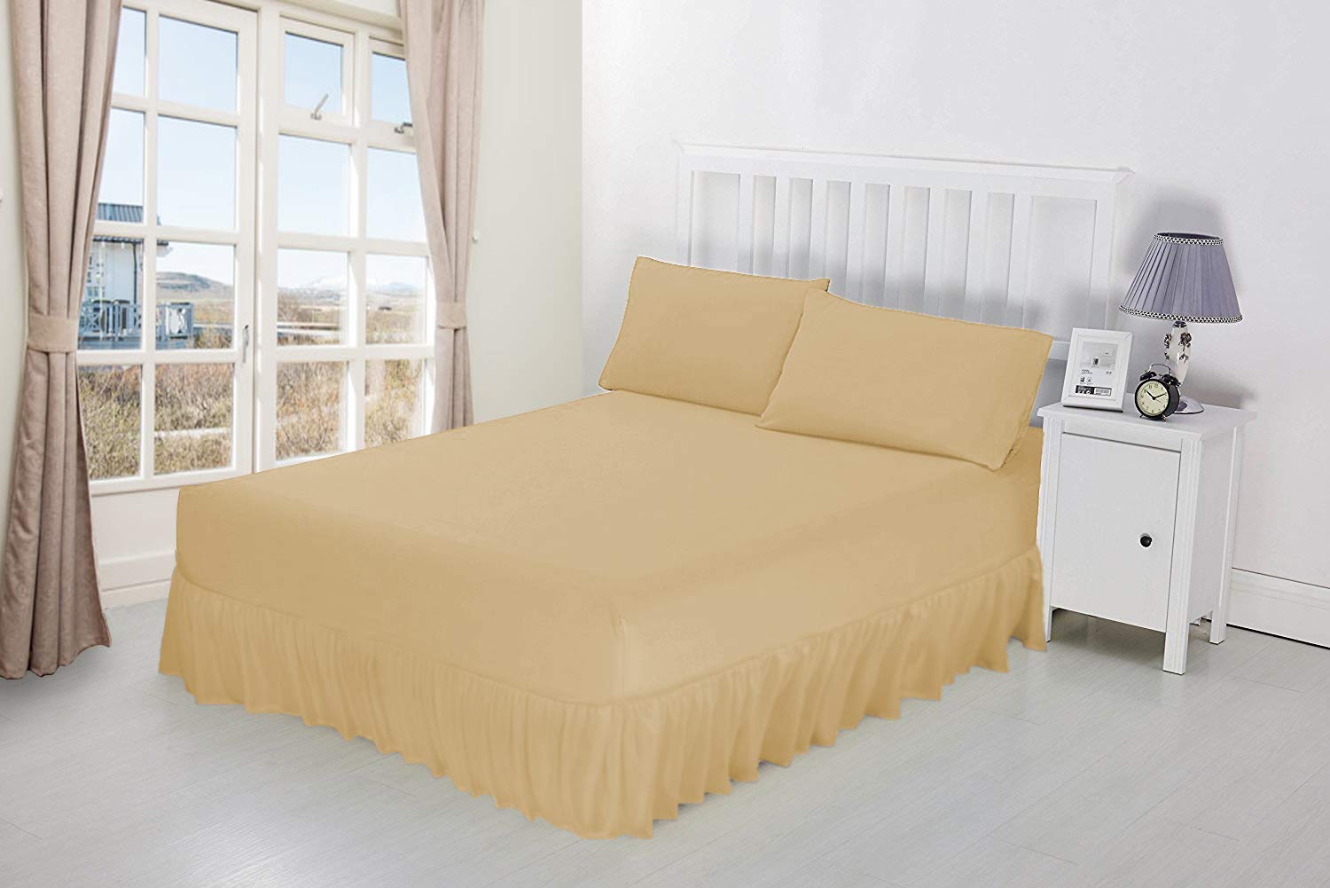 Luxury Percale Frilled Valance Fitted Sheets - 14 Colours in Single, Double, King, Super King (Super King, Beige)