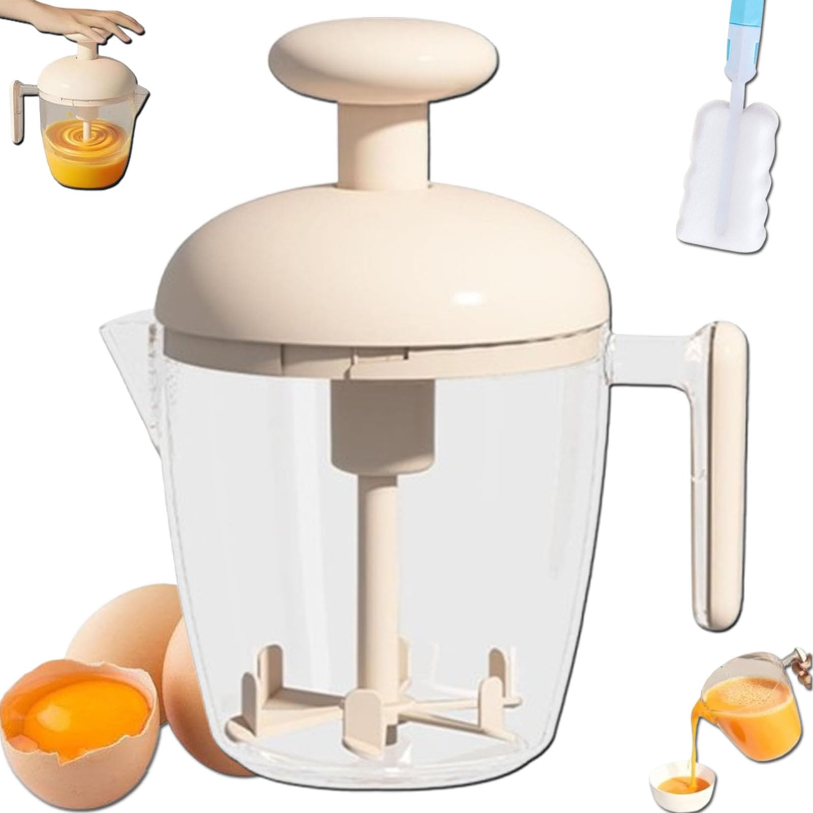 Ergonomic Multi-Blade Manual Egg Mixer Press The Egg Beater Cup Hand Push Rotary Whisk Blender Cup Cooking Kitchen