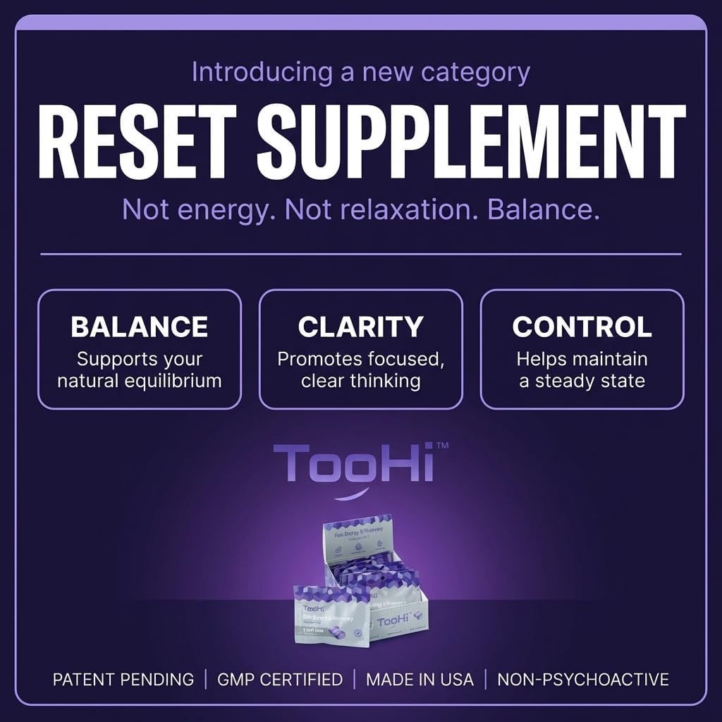TooHi Reset Softgels – Balanced Energy & Cognitive Reset Support with Olivetol, 84mg Caffeine + L-Theanine, Calm Focus Without Jitters or Crash, Travel-Friendly Single Serve Packs (10 Count)