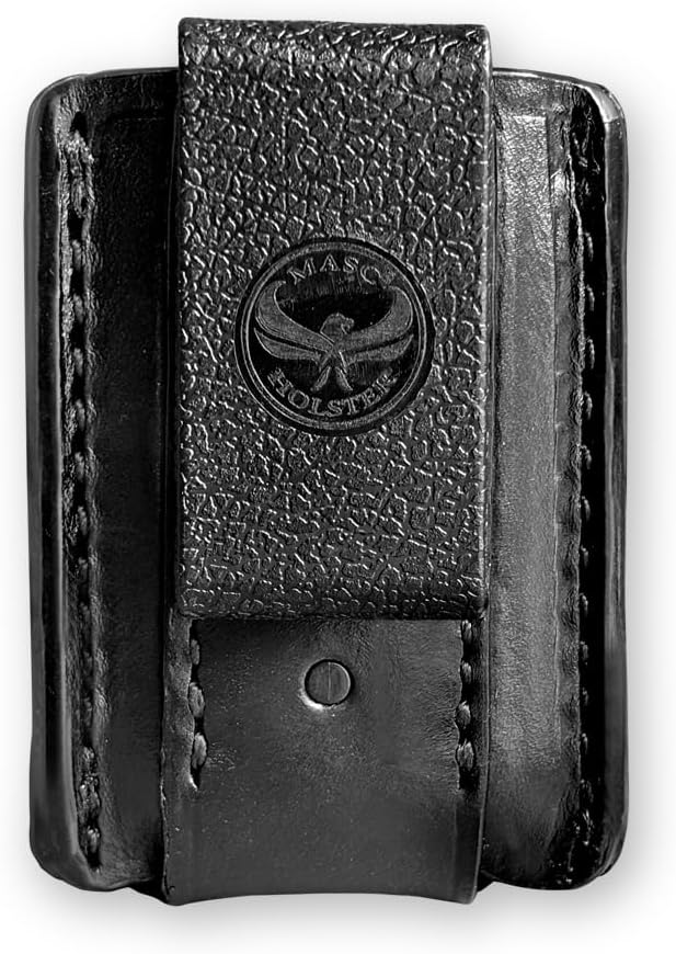 Premium Leather Open Top Single Magazine Carrier Fits, Desert Eagle Magazines in 50 Caliber /44 Caliber, Black Color#1089#