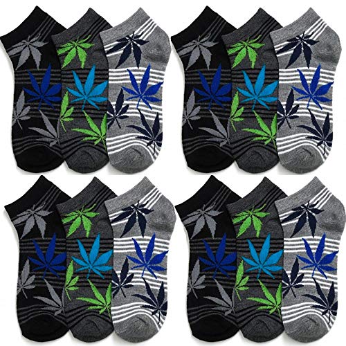 12 Pairs Marijuana Leaf Cannabis Ankle Socks Crew Low Cut Running Men Women 9-113