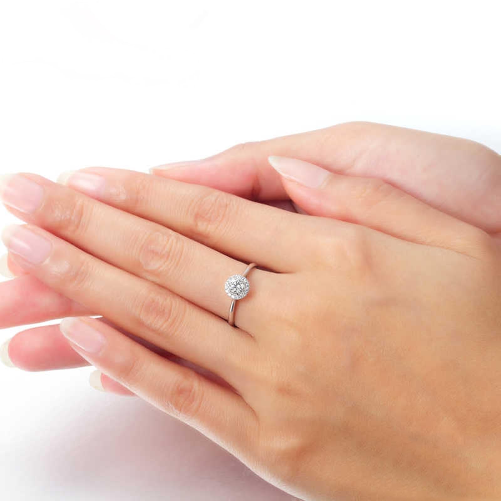 Fede nuziale da donna in oro bianco e bianco, anello di fidanzamento in vero oro 750 con diamante da 0,37 carati, per donna, misura 47 (15,0)