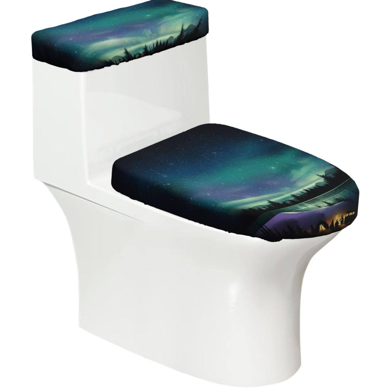 Mrowyc Black Bohemian Lotus Flower Printed Toilet Seat Set - Set Of 2 - Universal Toilet Seat Cover - Housewarming Birthday Christmas Gift