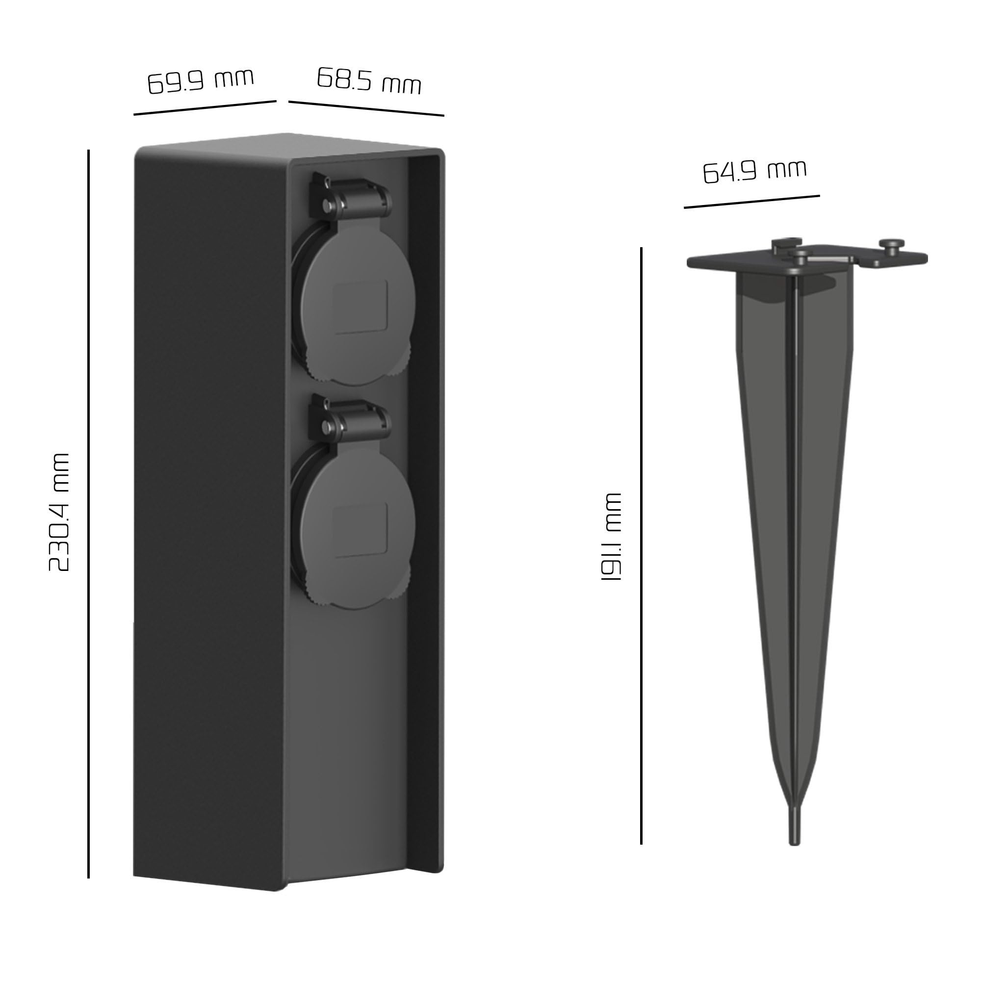 Ledvion - Toma de Corriente para Exterior con Poste, Incl. Temporizador, 2 Enchufes, Impermeable IP44, Garantía de 3 Años