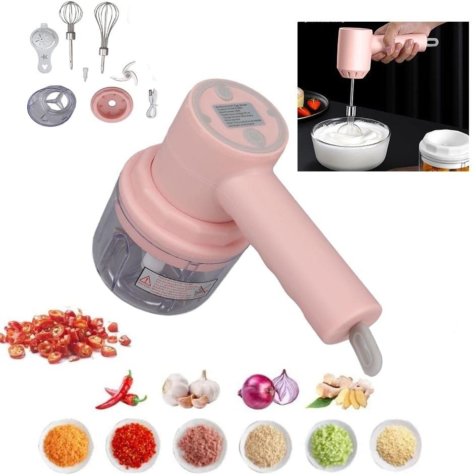 Cordless Vegetable Cutter Set, Egg Whisk,Electric Vegetable Chopper, Wireless Food Processor for Garlic Onion Pepper Celery Ginger, Multifunctional Electric Vegetable Cutter(Pink)