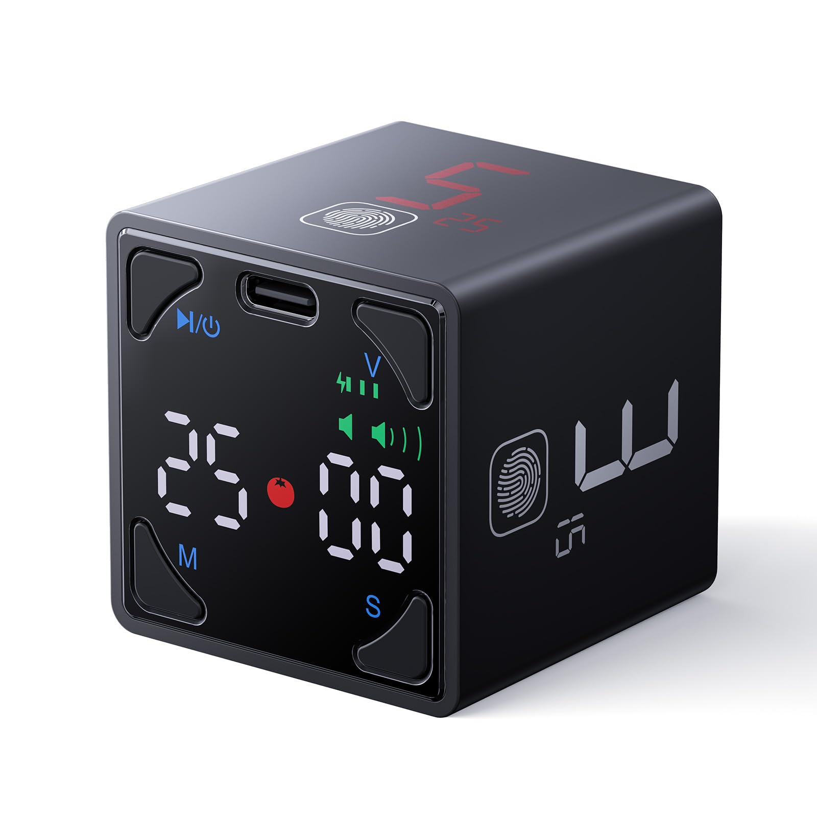 Ticktime Pomodoro Timer Cube, Productivity Timer, Pause & Resume, Silent, Vibrate & Adjustable Sound Alert, for ADHD, Task, Work, Study, 1/3/5/10/15/25/45/60min & Custom Countdown, Black