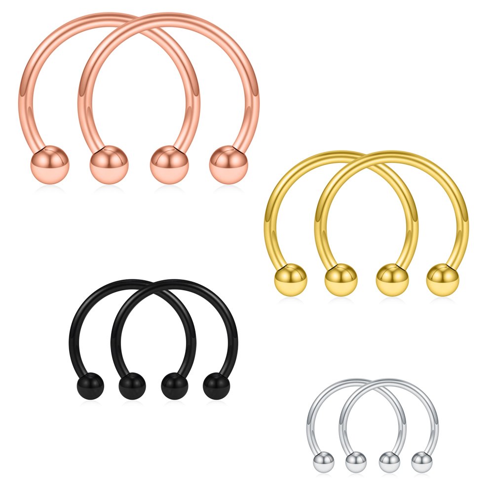 SCERRING 8PCS 16G Stainless Steel Nose Septum Horseshoe Earring Eyebrow Septum Lip Helix Tragus Piercing Ring 6-12mm