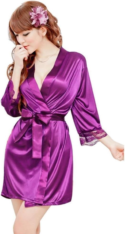 Bozhan Women Lady's Sexy Satin Lingerie Sleepwear Robes Night Gown Nightwear with Belt