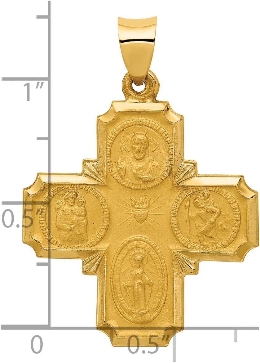 14k Yellow Gold Four-Way Cross Pendant for Women with Sacred Heart, Virgin Mary, and Saint Medals - Catholic Christian Faith Necklace, Religious Jewelry Charm, Spiritual Devotional Accessory - Image 3