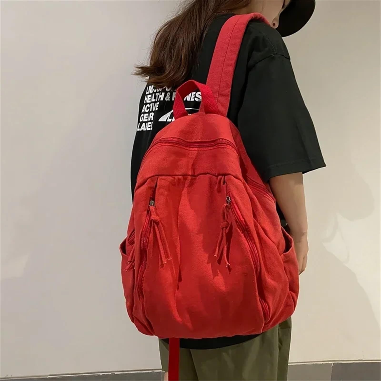 Zaino in tela stile cool da donna, tinta unita, unisex, ad alta capacità, for studenti universitari, ragazze e ragazzi.