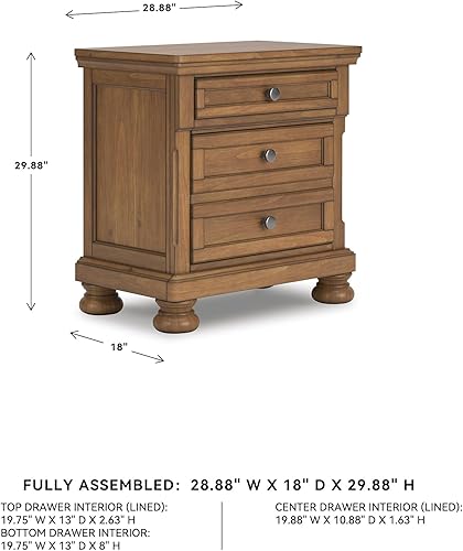 Miniatura 3 de Signature Design by Ashley Glarrison - Mesita de noche clásica de 3 cajones con cajón superior forrado de fieltro y bandeja extraíble, color marrón