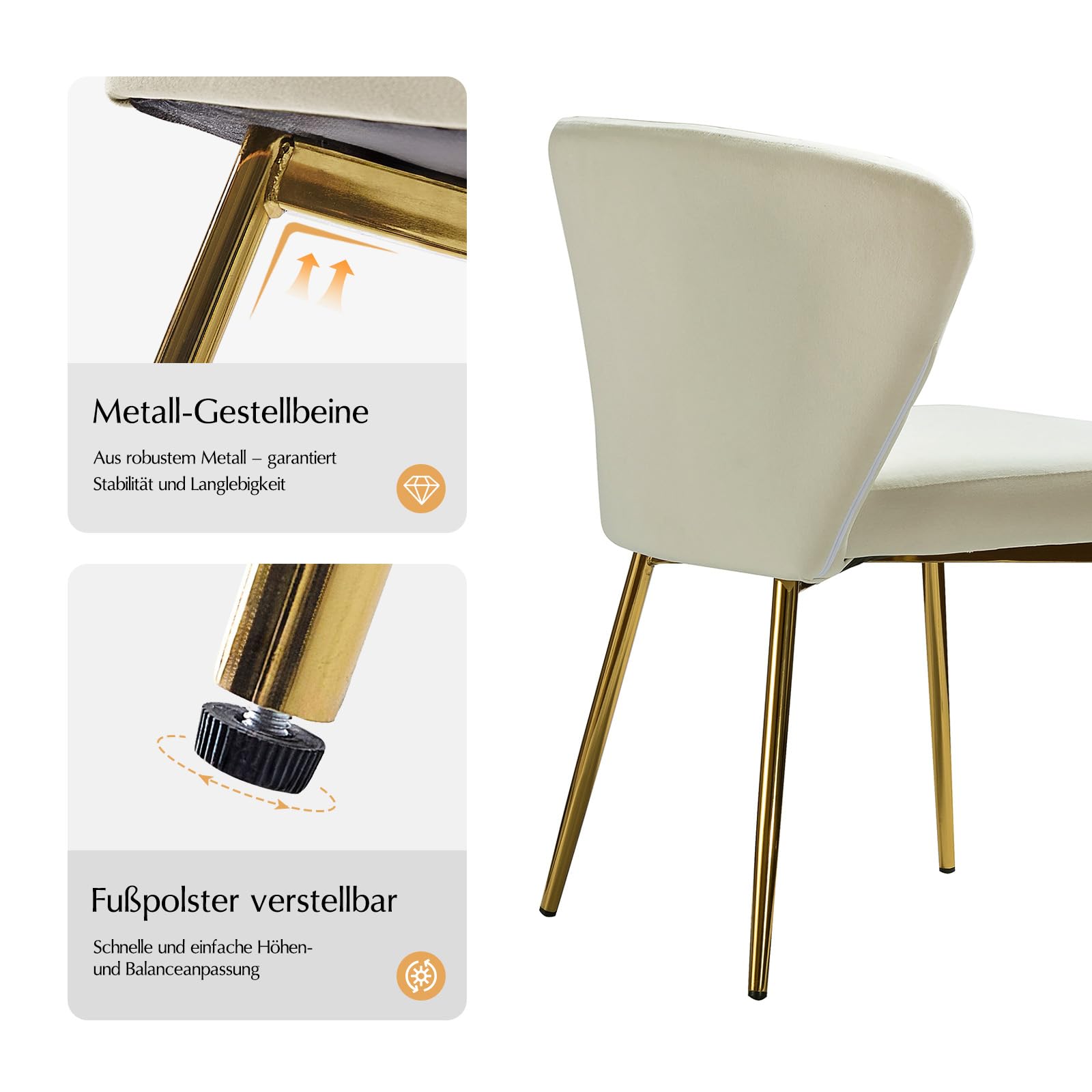 HULALA HOME Esszimmerstühle Modern Küchenstühle aus Samt Stühle Esszimmer mit Metallbeine Esstisch Stühle Schminktisch Stuhl für Wohnzimmer, Beige