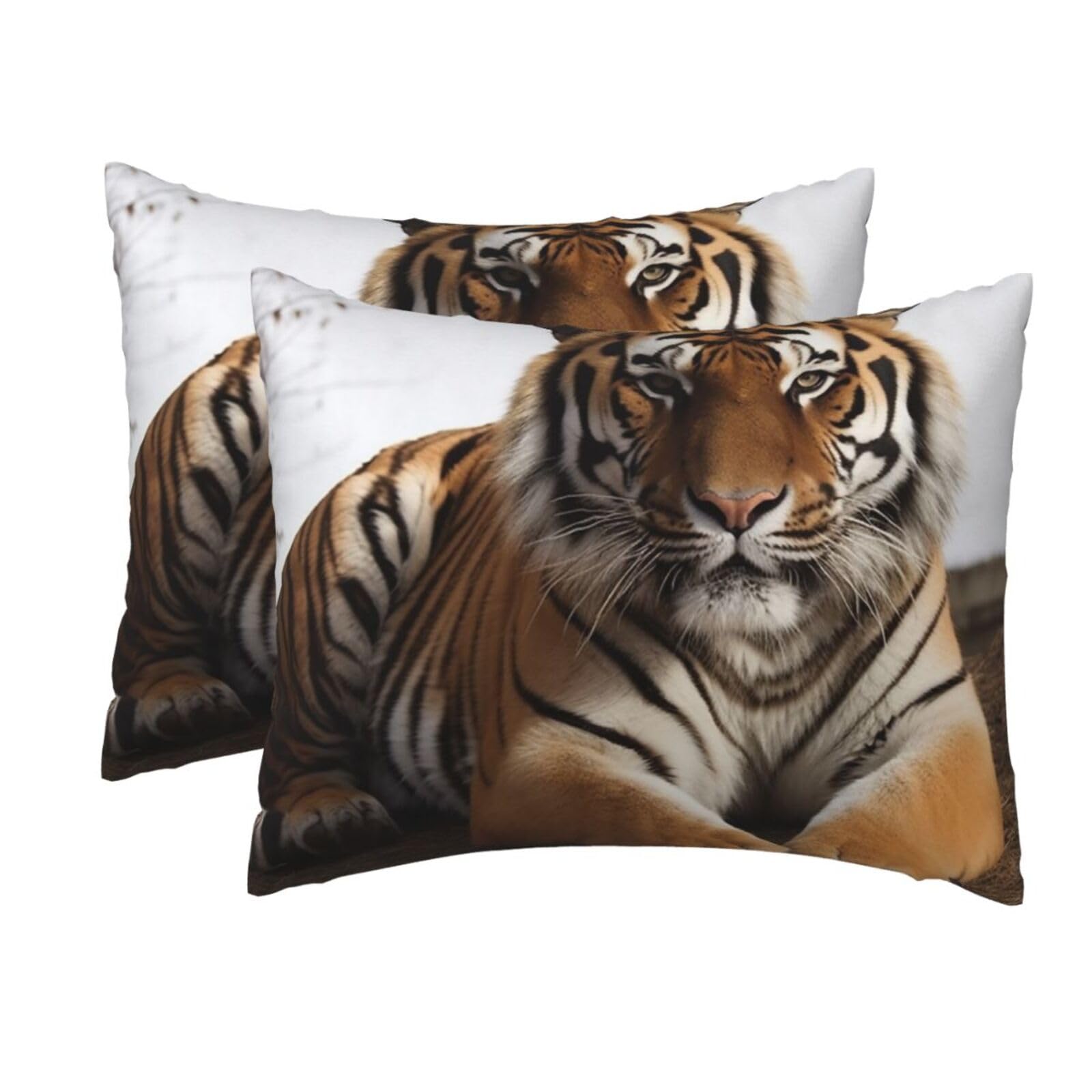 2 Pack Standard Pillow Cases with Hidden Zipper, Soft Breathable Pillow Covers for Hair and Skin, Big Tiger Pillowcases 20"x26" Bed Pillow Protectors Cover for Sleeping Gifts