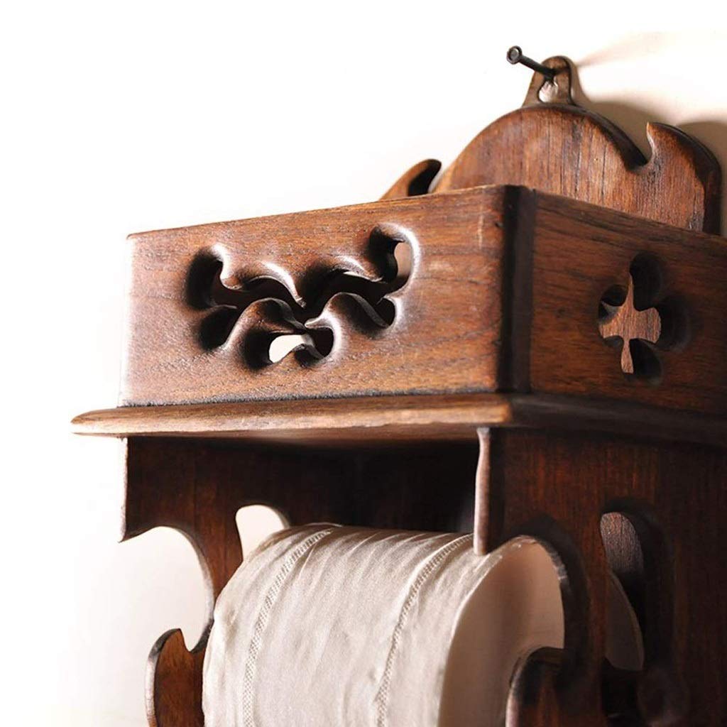 NEECS Portarotolo Rustico in Legno per Montaggio a Parete con ripiano in Legno per l'arredamento Moderno della Cucina e del Bagno