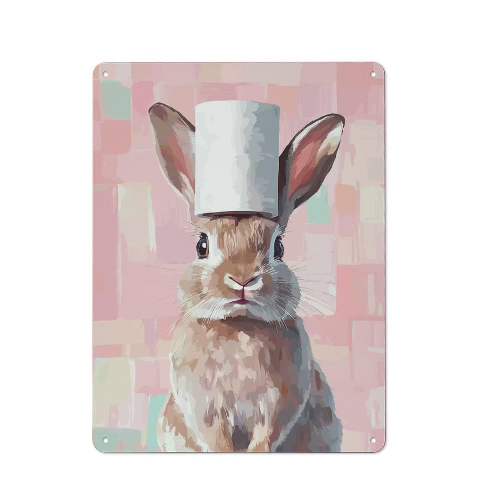 Junmoney Style-10 Metal Wall Sign 40X30cm Featuring Bunny With Toilet Paper Hat For Café Or Home Bar, For Collectors Decorating Cafés And Home Bars
