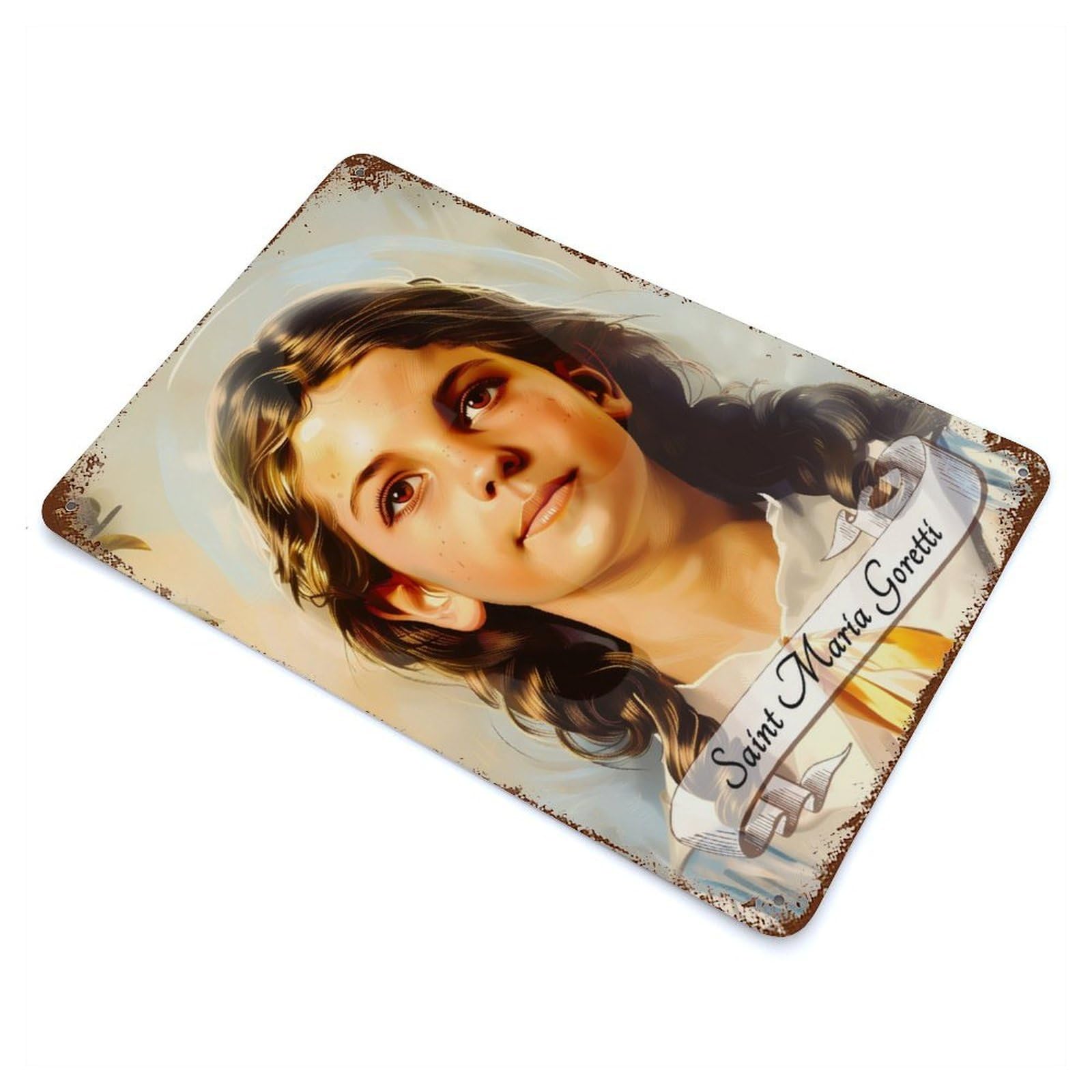 Rust Effect Saint Maria Goretti Vintage Rust Metal Sign 11.8"x7.9", Farmhouse Wall Decor for Farmhouse, Kitchen And Entryway Decor