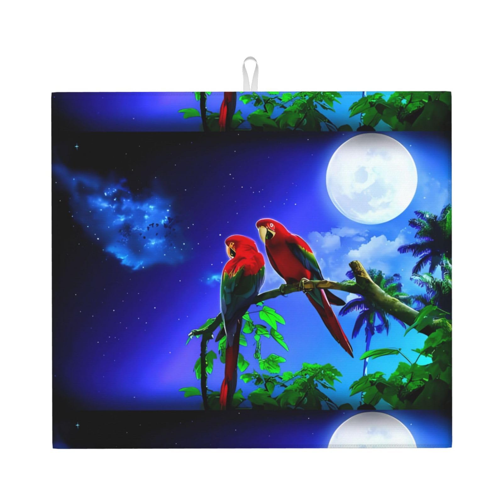 YYHHAOFA Parrot Prints Kitchen Drying Mat – Highly Absorbent Microfiber Throw, Non-Slip Counter Cover for Dishes, Fade-Resistant Print & Appliance Protection