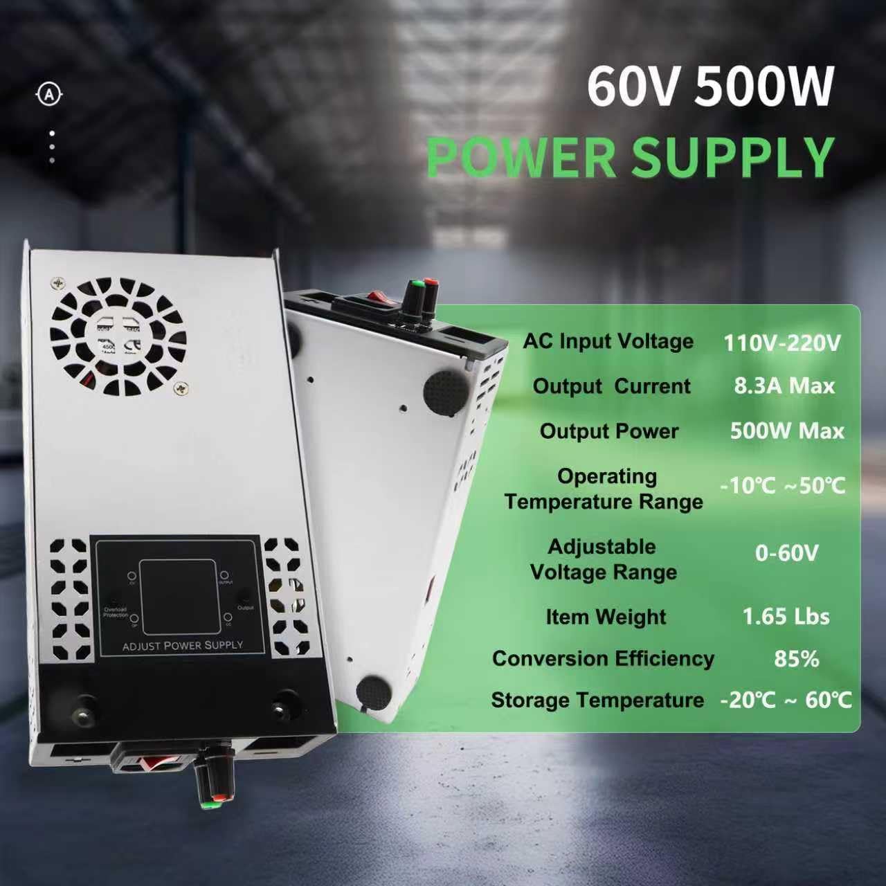 New Version AC to DC Converter 0-60V 500W Digital Display Power Supply,Universal SMPS 120V to 0-8.3Amp LCD Adjustable Converter Switching DC Transformer Driver Adapter (New Version DC 60V-8.3A-500W)