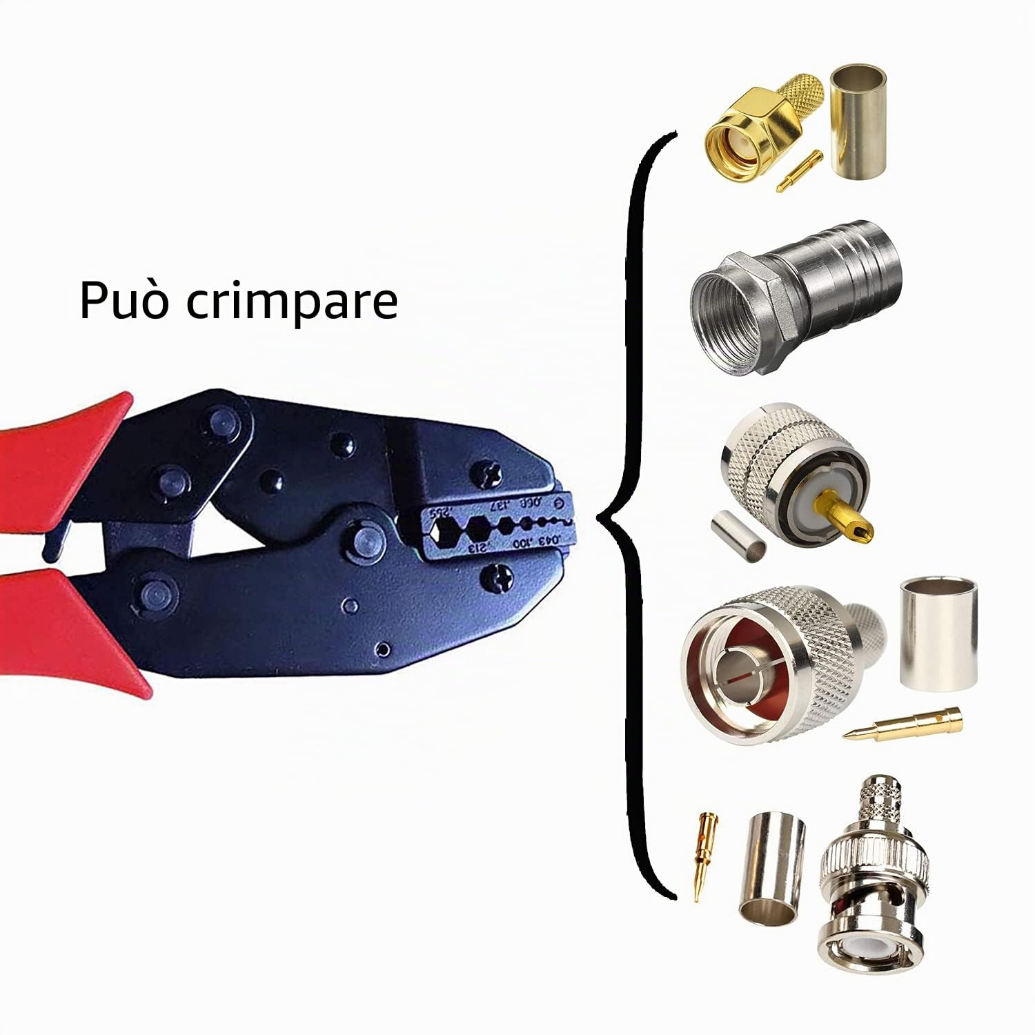 Cavo Coassiale Pinza Crimpatrice con 3Pezzi Ganasce Intercambiabili, Pinza Crimpare per BNC SMA UHF PL259 N F TNC e Altro Connettore RF