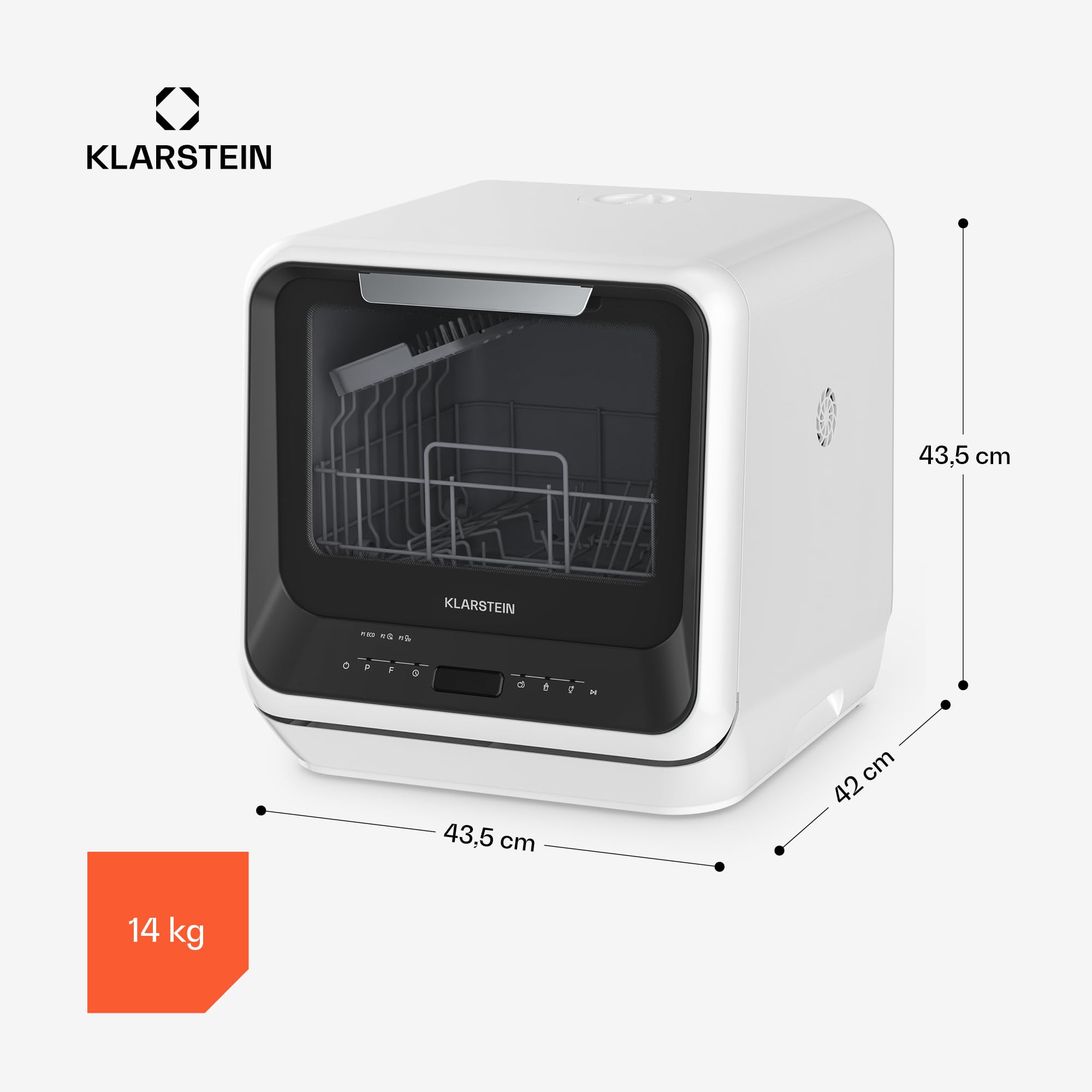 Klarstein Amazonia Mini Lavastoviglie – Portatile Compatta, 7 Programmi, 5L Serbatoio o Attacco Diretto, Silenziosa 58dB, Classe energetica D, Display Digitale, per Cucine Piccole, Nero