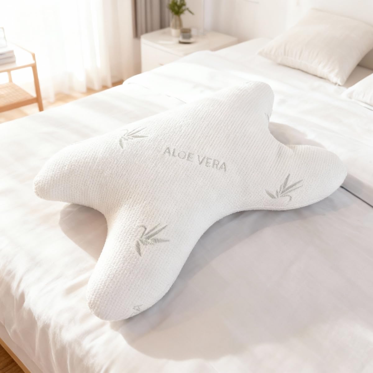 BCS Home&Sleep Cojín Antiarrugas Para Mujeres Y Hombres, Almohada De Belleza Con Funda De Aloe Vera, 55 X 35 Cm, Blanco | Almohada antiedad para mujeres y hombres, para mujeres y hombres, almohada de belleza con funda de aloe vera