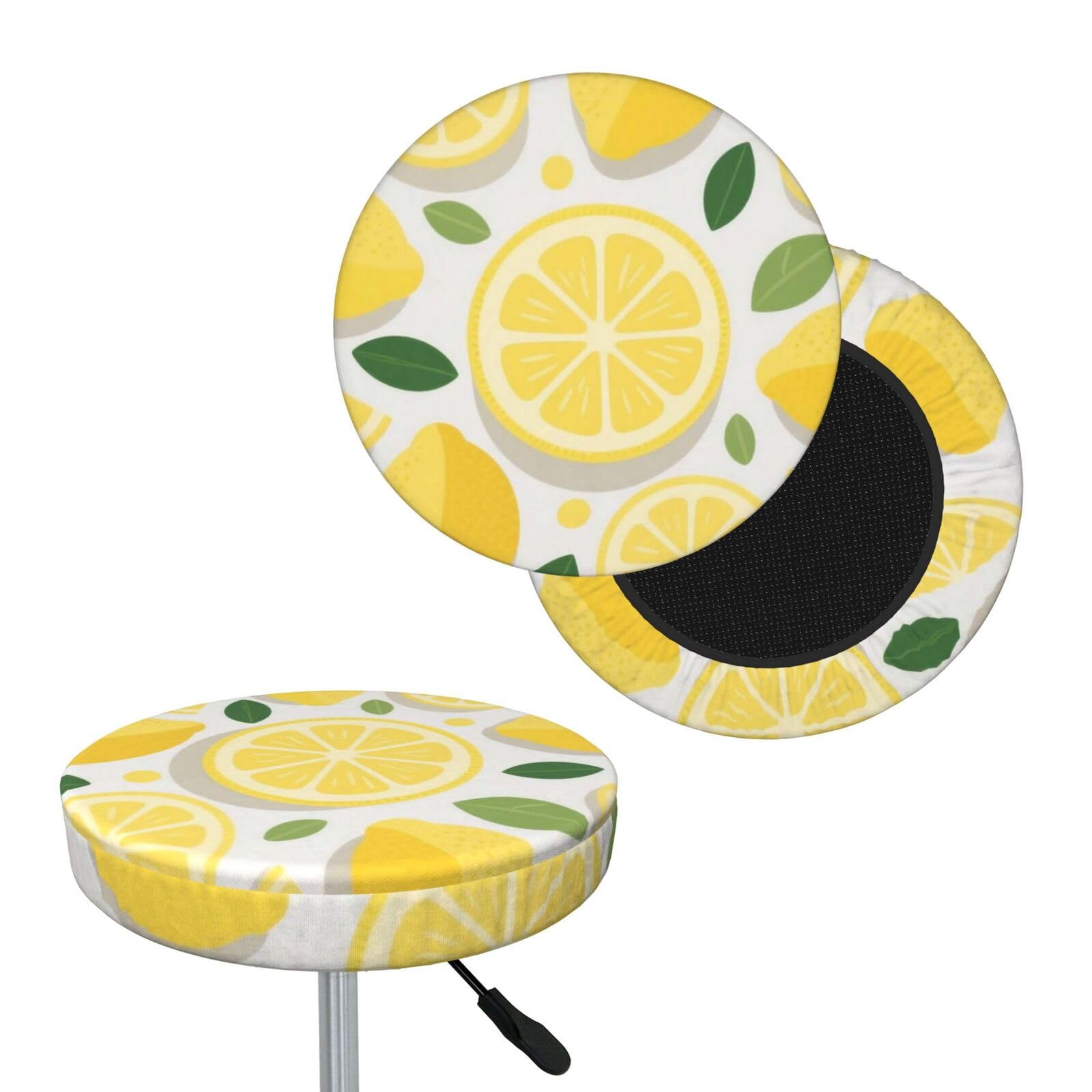 FekiLoot Summer Lemon Round Bar Stool Covers Stretch Washable Bar Stool Covers Dustproof Slipcover Bar Chair Covers with Elastic Band for Bar Kitchen Living Room Decor 12 Inch