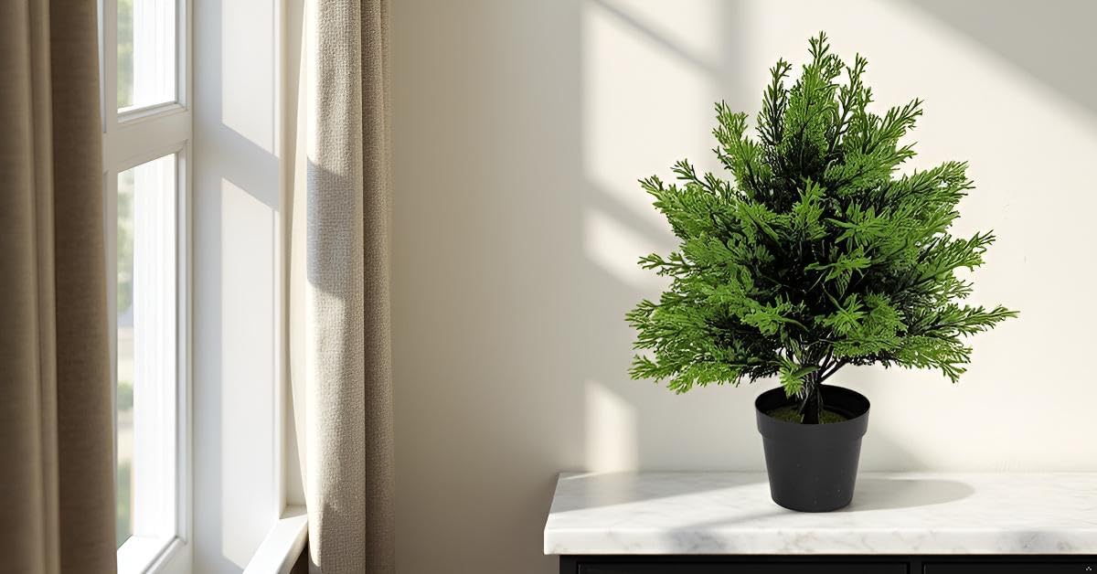 Artificial Potted Small Topiary Ball Tree, 16 Inch, Indoor Outdoor UV Resistant Small Bush Potted Artificial Plants for Porch Garden, Set of 2
