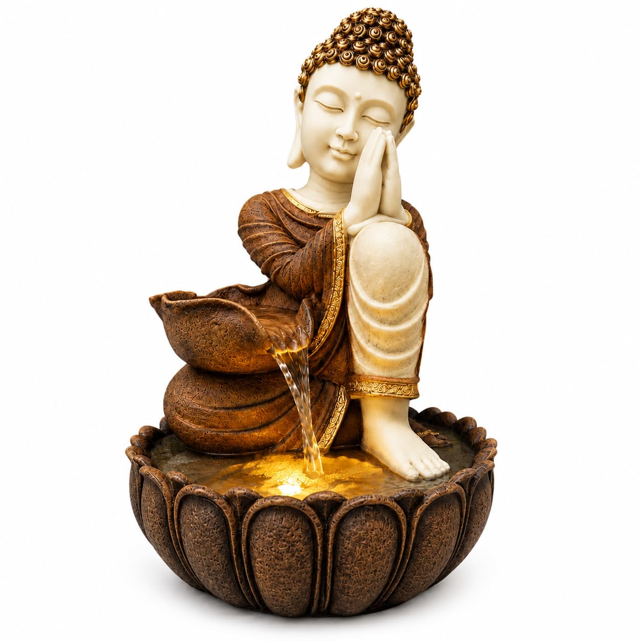 Buddha Water Fountain for Home Decor with Warm LED Light | 21 Inch Premium Resin Indoor Tabletop Fountain | Meditation, Feng Shui & Vastu Waterfall | Living Room, Office & Gift Decor-image-27