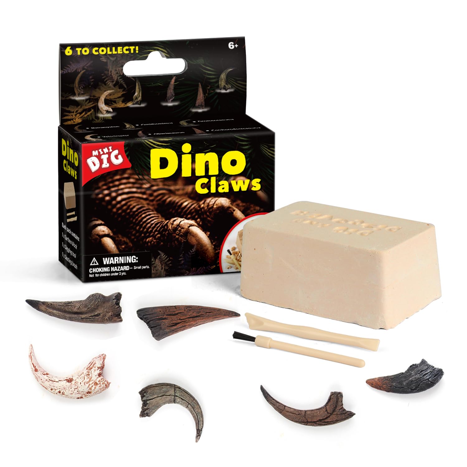 EDUMAN 6 Mini Dinosaur Claw Digging Kit for Kids, Excavate 6 Unique Dinosaur Claws (Carcharodontosaurus, Velociraptor & More),Fossil Kids Paleontology STEM Toy Gift for Ages 6+, Digging Adventure Set
