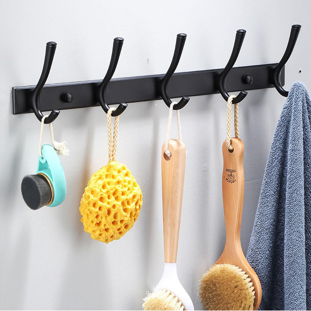 LMYSXAOZ Vintage Metal Coat Rack Wall Mount, Aluminum Thickened Hooks Hanging Rail Antique Clothes Towel Racks for Bathroom Entryway Bedroom Behind The Door 6hook