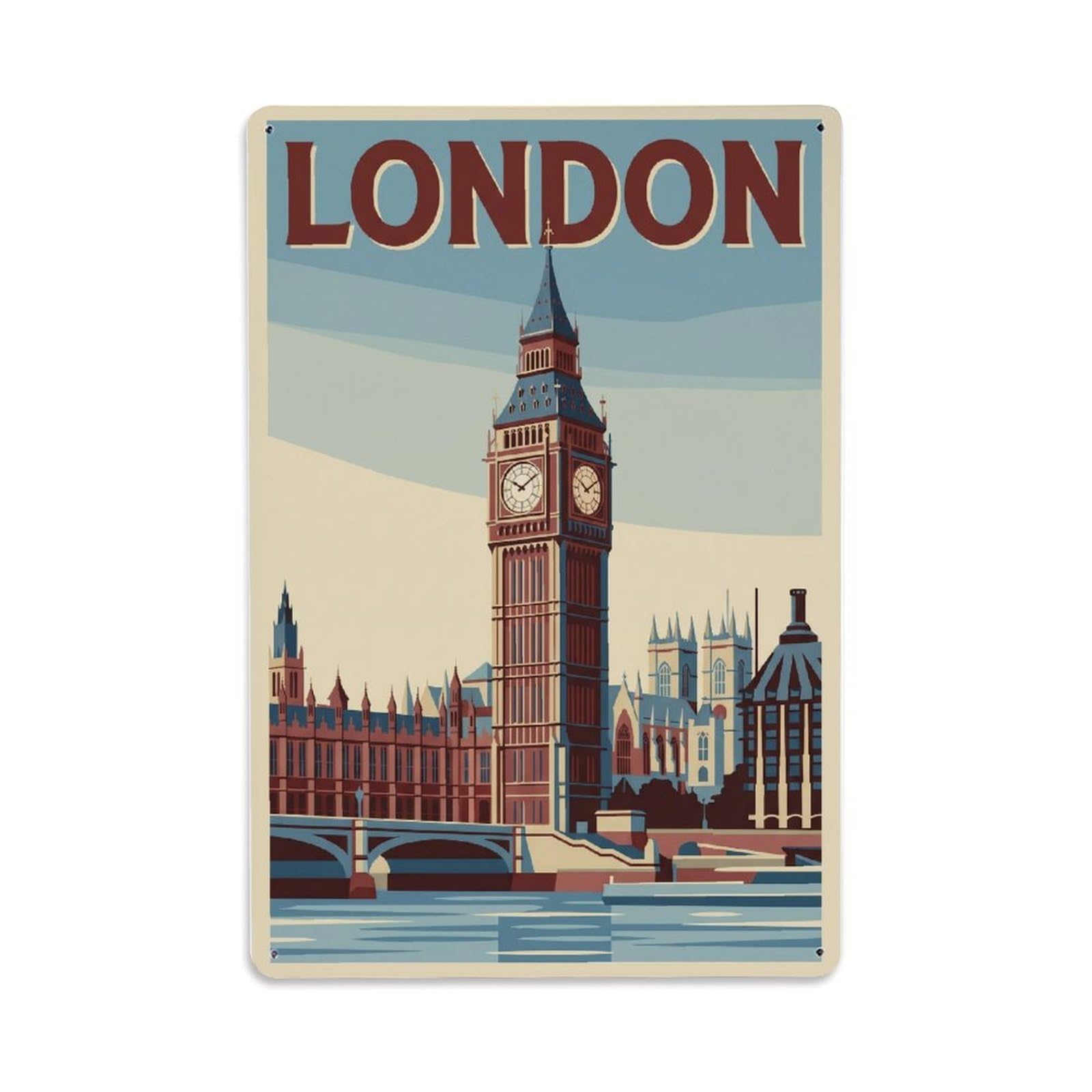 Vintage Travel London Big Ben Clock Tower Clean England Metal Tin Sign Plaque Wall Decor for Cafe, Club Bar, Office, Home Garden Metal Poster 8x12Inch