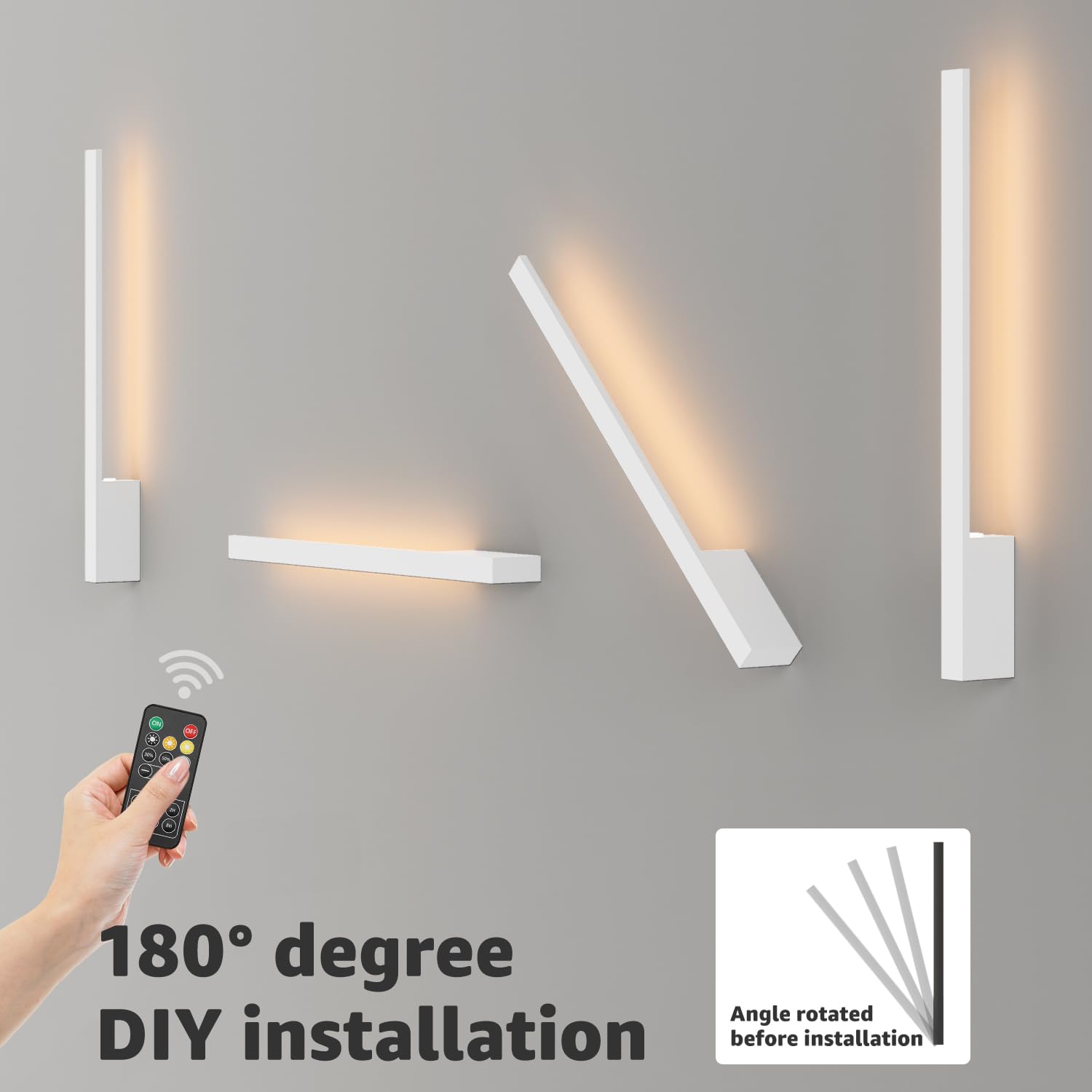 Klighten 2PCS Lámpara de pared a pilas,6000mAh Lámpara de pared LED con mando a distancia y control táctil,Aplique de batería,Aplique de Pared interior 60CM 5W,3000K-6000K,Blanco