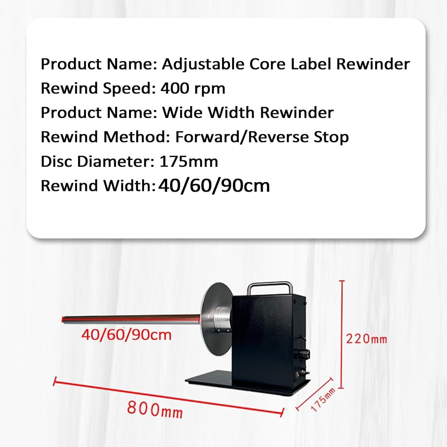 Rebobinador de Material para Carteles, 400 RPM con Interruptor de Pedal, dirección Ajustable, Parada hacia adelante/atrás, diámetro del Disco de 175 mm para Papel Pintado (60cm)