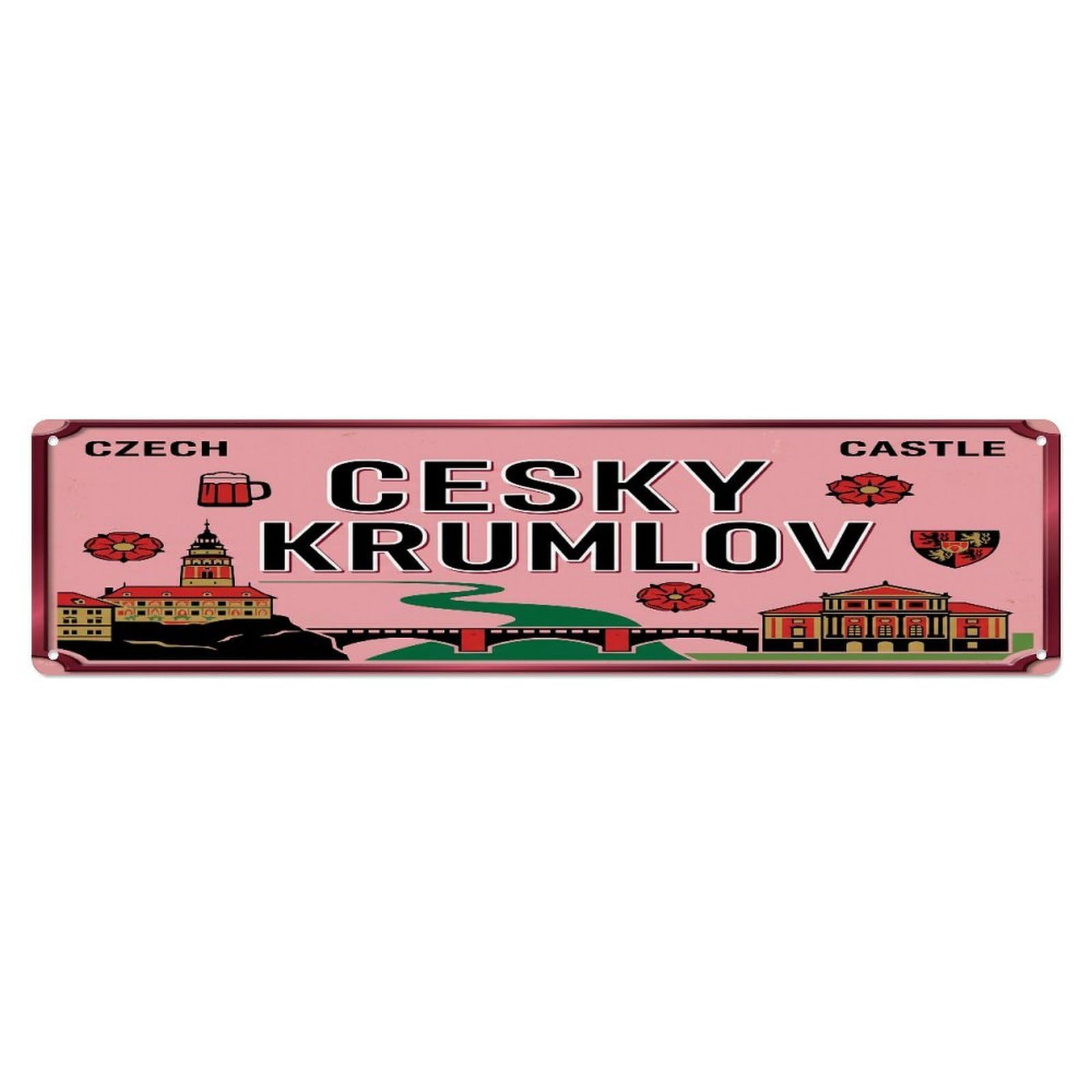 Tgrcjimh Style Metal Tin Sign Vintage Travel Cesky Krumlov Castle Tower