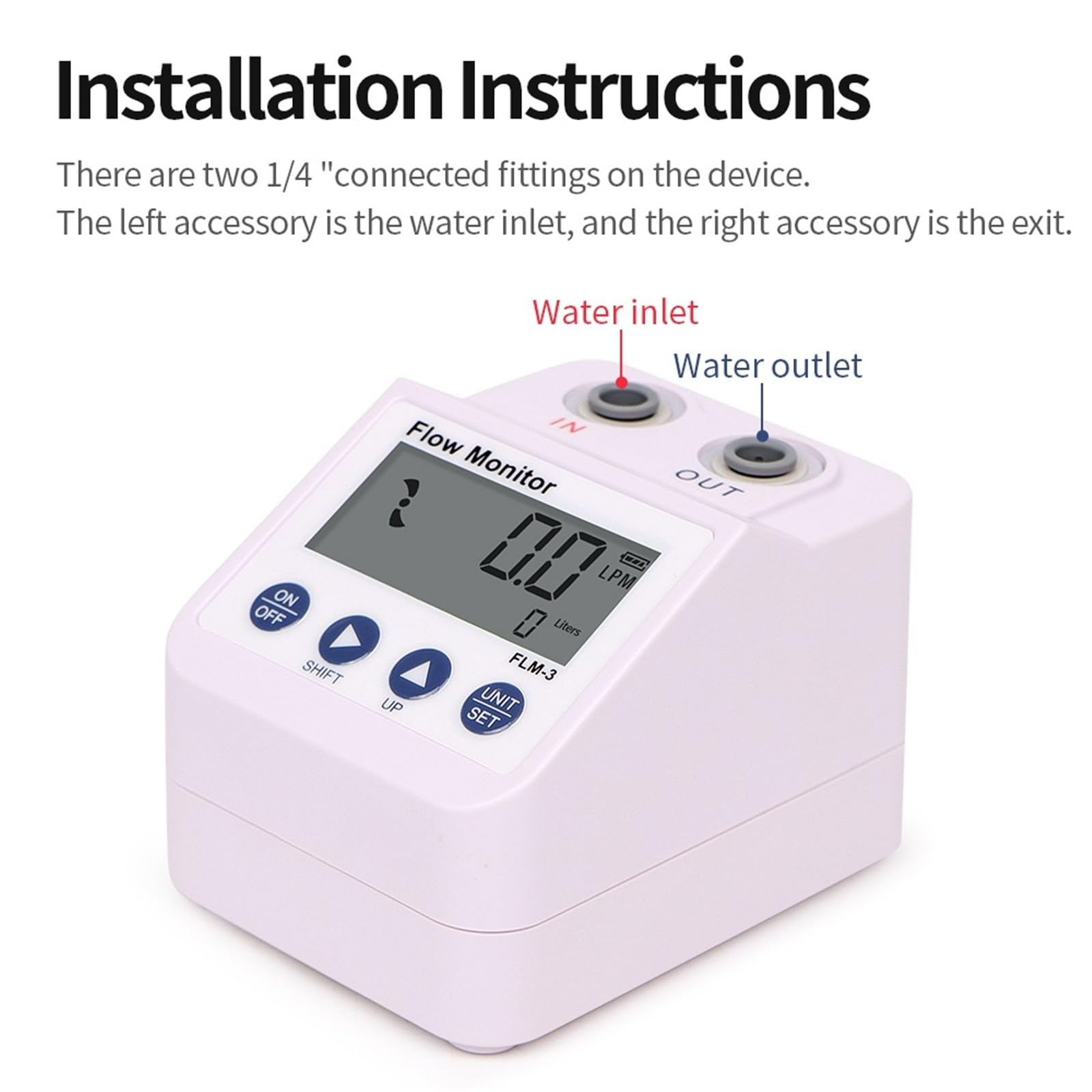 Caudalímetro Ultrasónico FLM-3 medidor de flujo 1/4 "purificador agua pantalla Digital electrónica Monitor filtro alarma y función ahorro energía