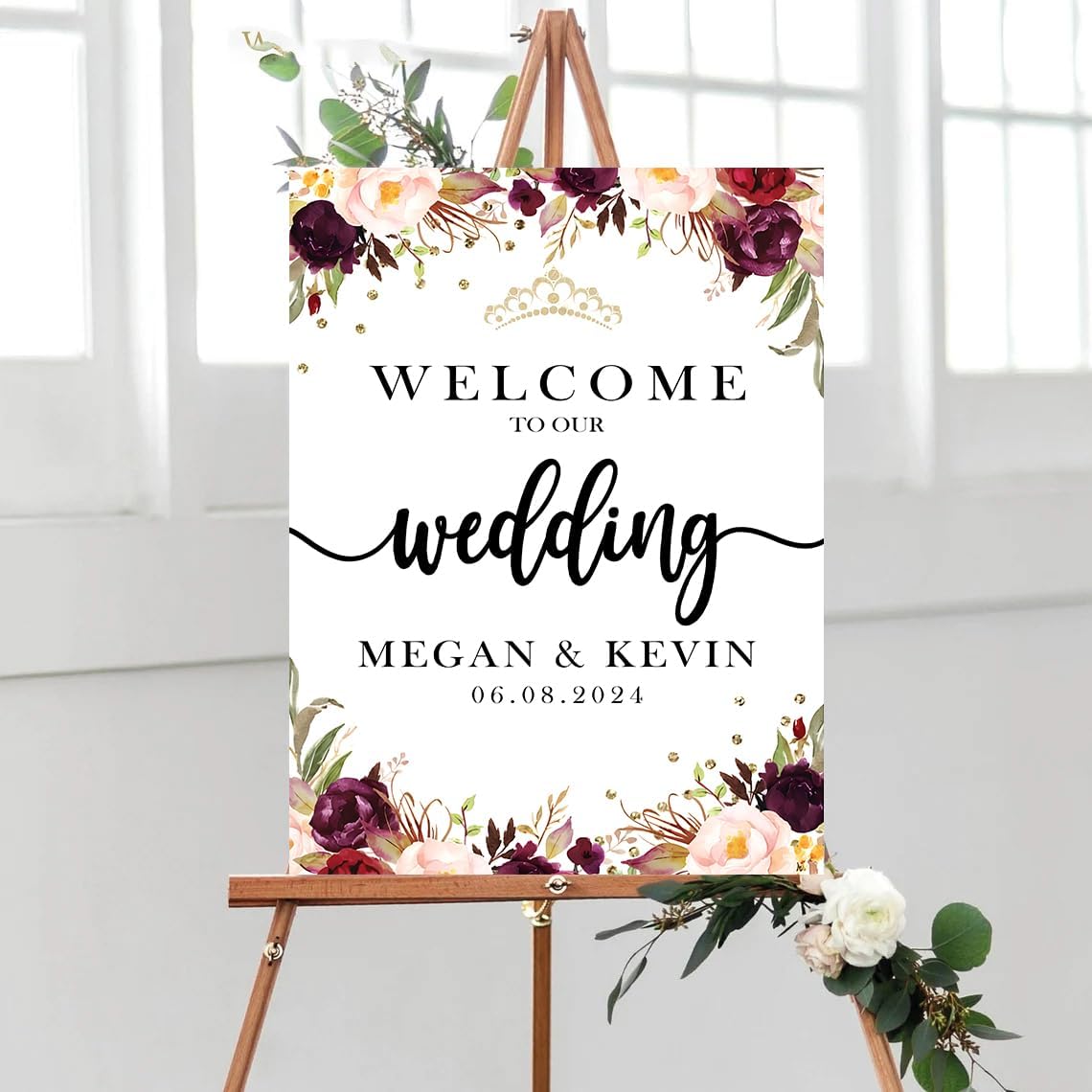 Personalized Wedding Welcome Sign, Custom Decorations, Greency Outdoor Plastic Sign Weatherproof, Printed Front & Back Options and Stand Option #10, Version 10