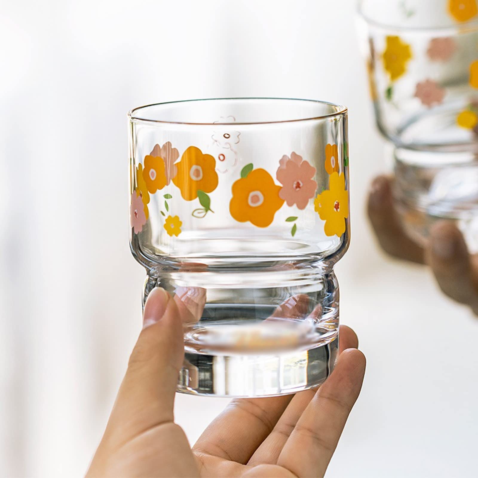 Szklanki do wody 300 ml Śliczne szklanki do picia Kwiatowy szklany kubek Kubki do picia soku Home Party Koktajl Kubek na wodę Kreatywne szklane kubki Szklane kubki (Kolor: D) (1)