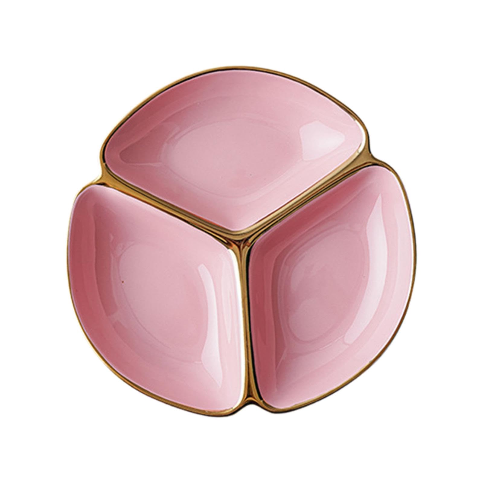 Assiette Compartimentée en Céramique pour Enfants, 3 Compartiments, Assiette Ronde à Trois Grilles, Rose