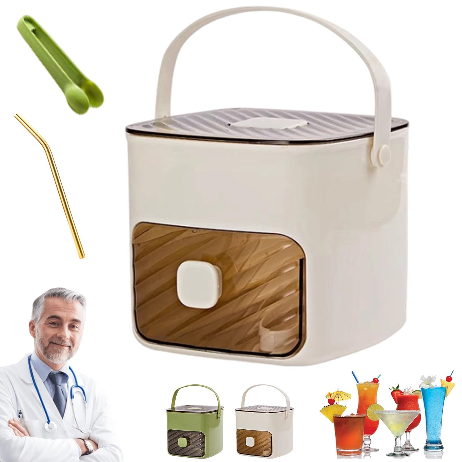 Máquina de hielo portátil de dos pisos de 48 cubos, máquina de hielo portátil con tapa y caja de almacenamiento, diseño inteligente 2 en 1, hielo rápido con solo un toque for la cocina del hogar(B)