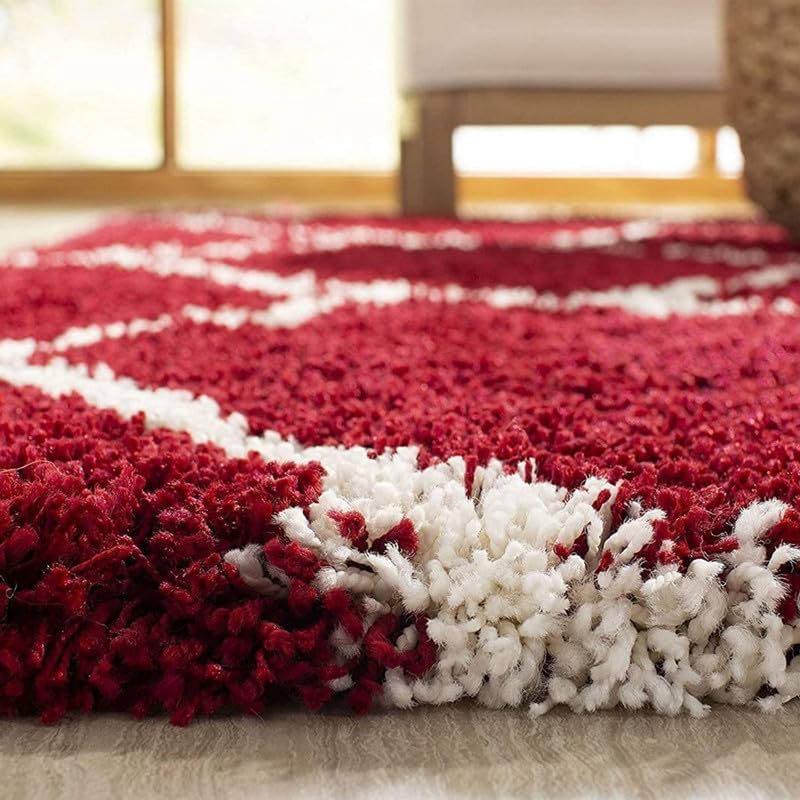 Image of Premium Antiskid Shaggy Carpet /Rug Plain Fur Rectangular Rugs,Soft Microfiber for Bedroom,Living Room,Kids Room,Hall etc (red Box, 5X5 FEET Round)