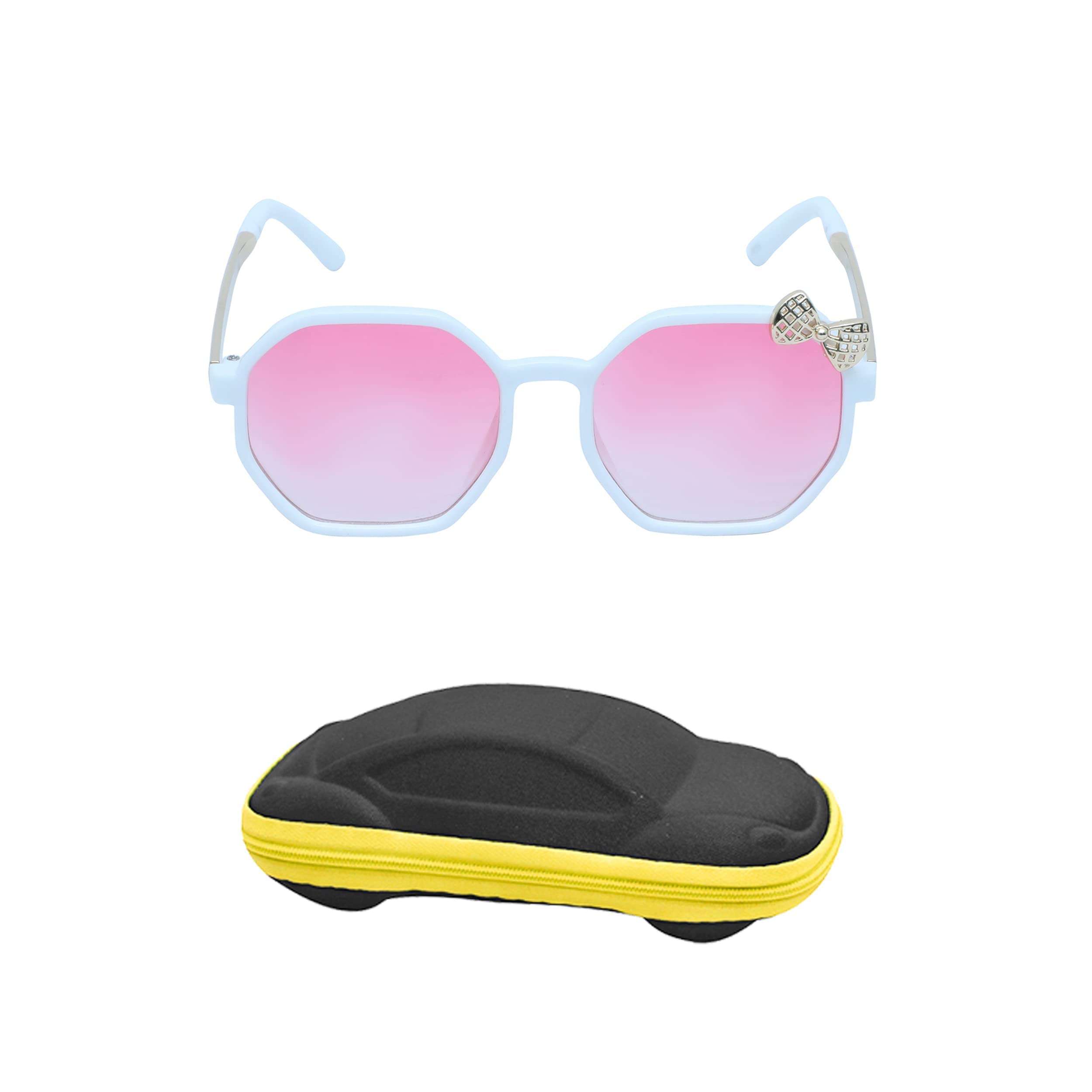 SPIKY Girls Hexagon Polarized Hexagonal Sunglasses With Protective Case White Frame, Pink Lens, Free Size - (Pack Of 1), White & Pink - Image 4 thumbnail