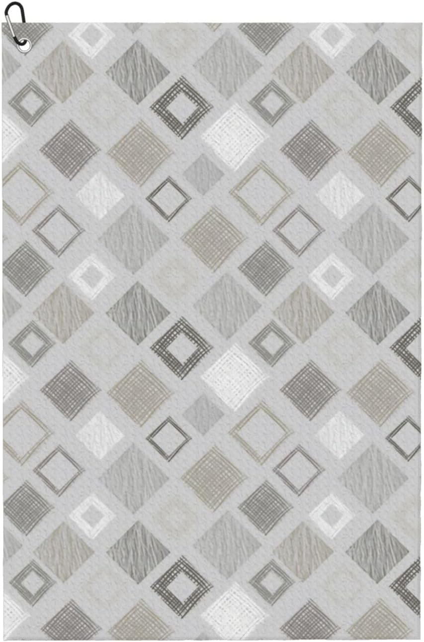 Geometrical-with-Rhombus-Squares-Rectangles-Endless-with-Hand-Dra Microfiber Golf Towel with Carabiner Clip, 16x24 Inch Absorbent Waffle Weave Towel for Golf Bags