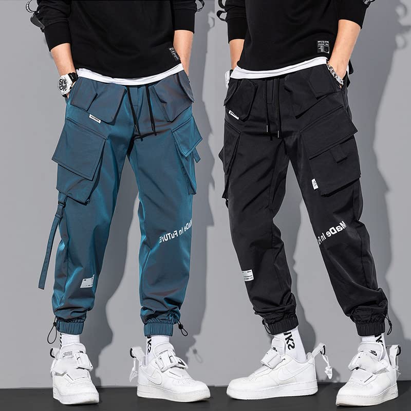 AAPAH Reflective Black Casual Cargo Pants Men Streetwear Korean Harem Trend Loose Trousers Techwear Male Pantalon2