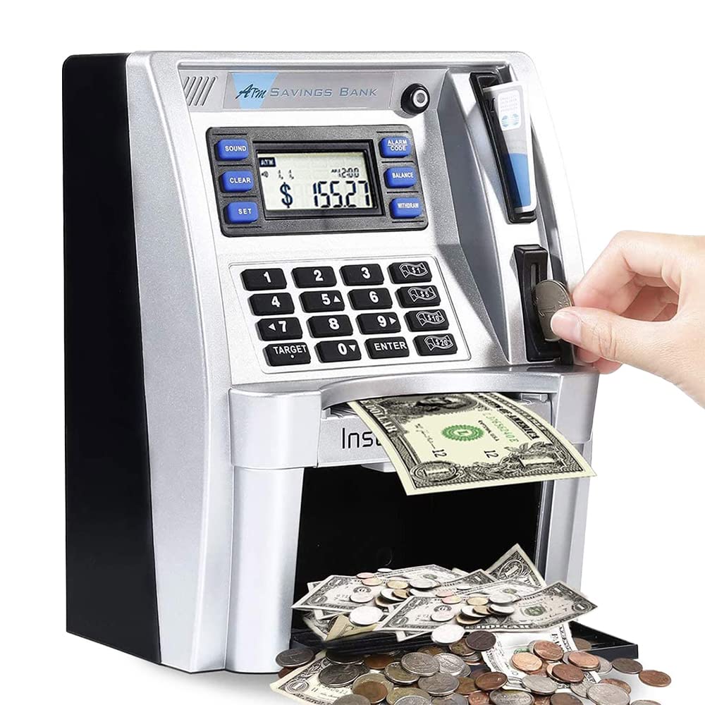 Masroo 2022 Upgraded ATM Piggy Bank for Real Money for Kids Adults with Debit Card, Coin Recognition, Balance Calculator, Digital Electronic Savings Safe Machine Box
