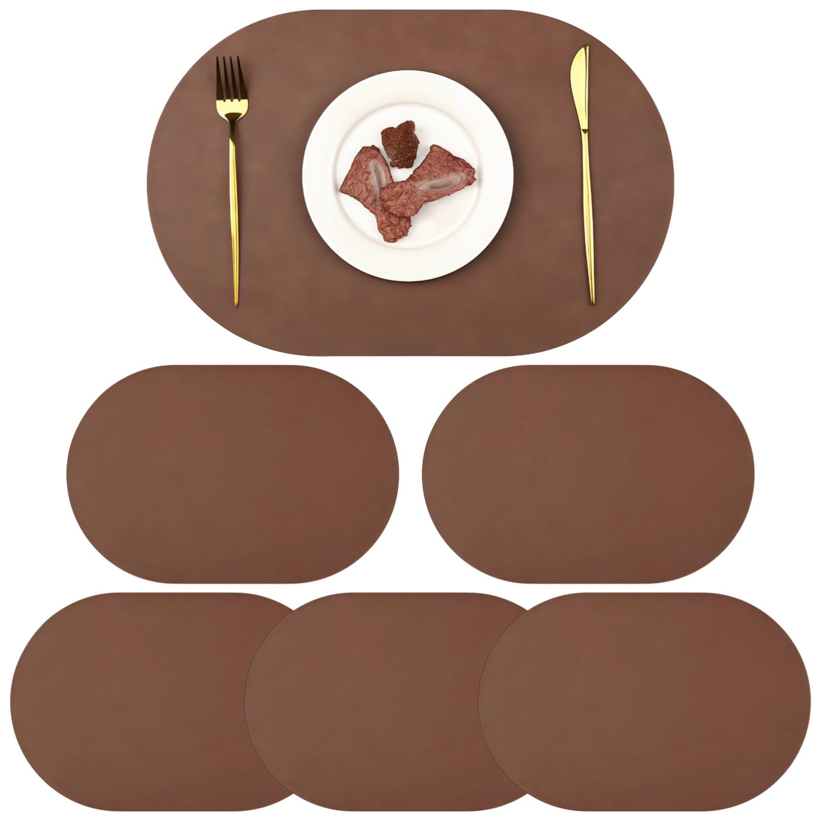 Set de table ovale en cuir imperméable marron 45x30cm protection